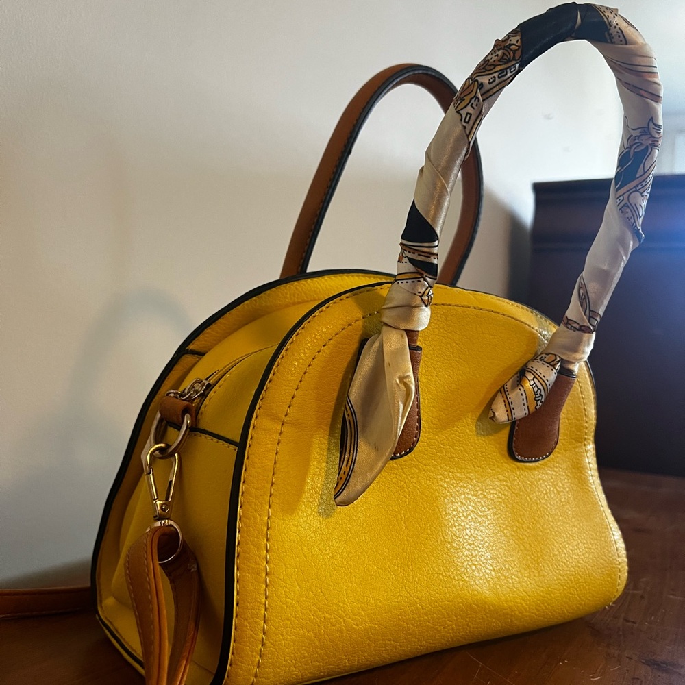 Yellow Leather Handbag/Purse with Scarf Detail